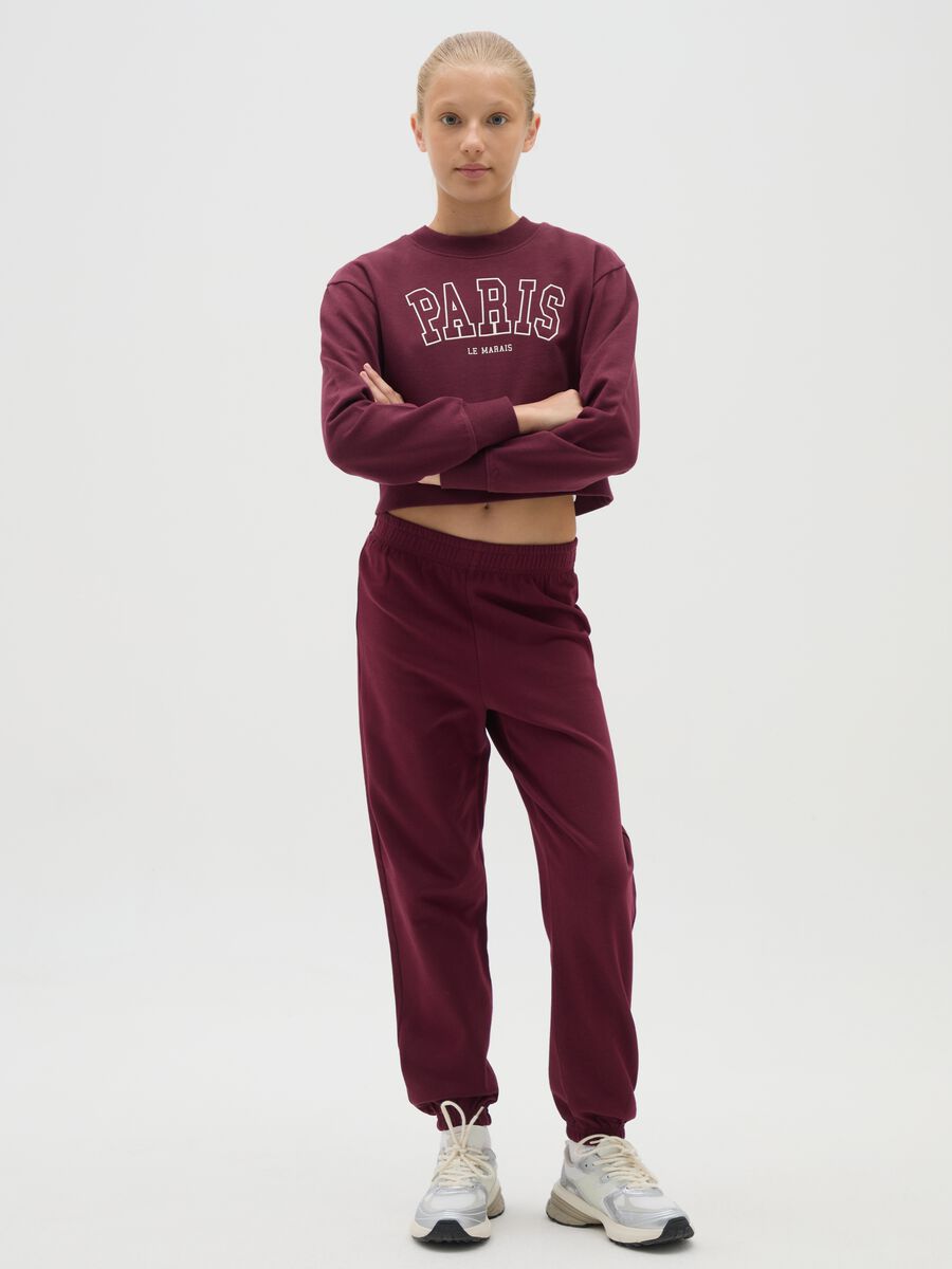 Girls' red cotton jogger trousers regular fit_1