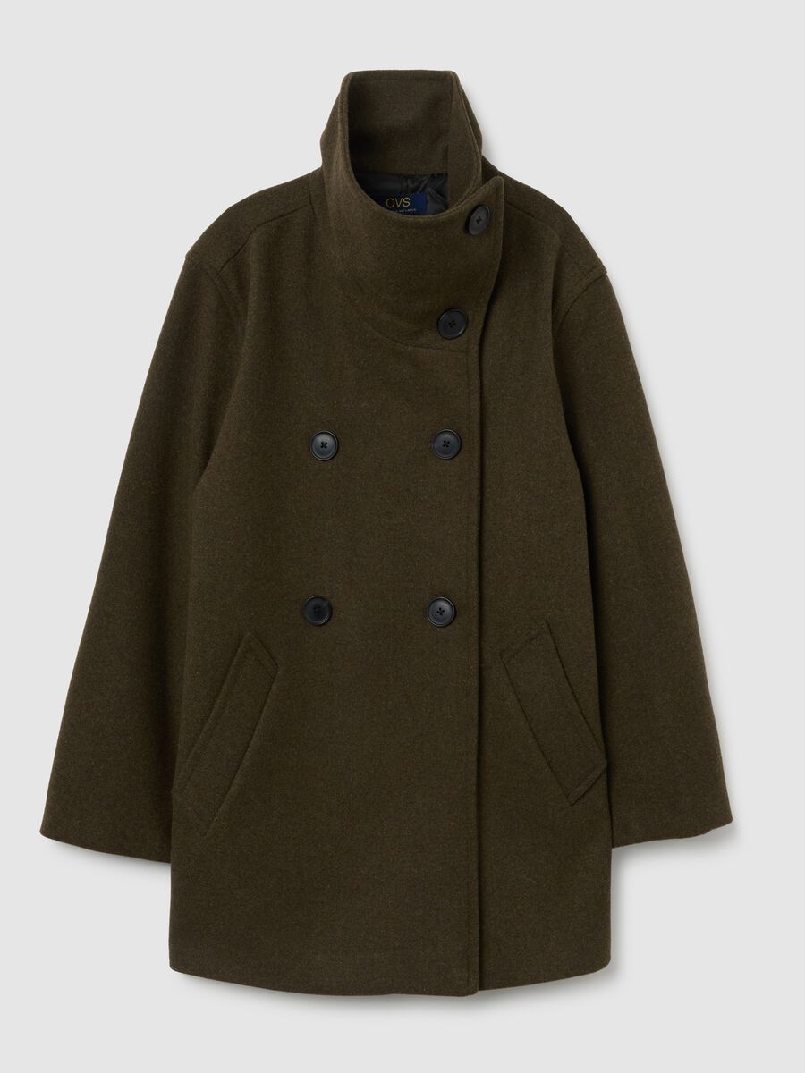 Green high collar regular fit coat with double buttons_4