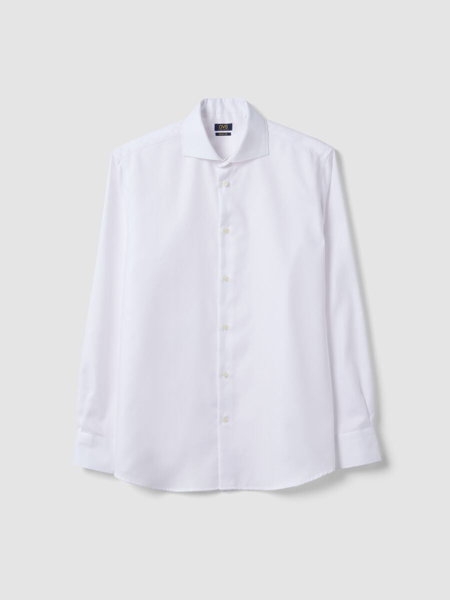 Camicia bianca in puro cotone con collo francese regular fit no iron_0