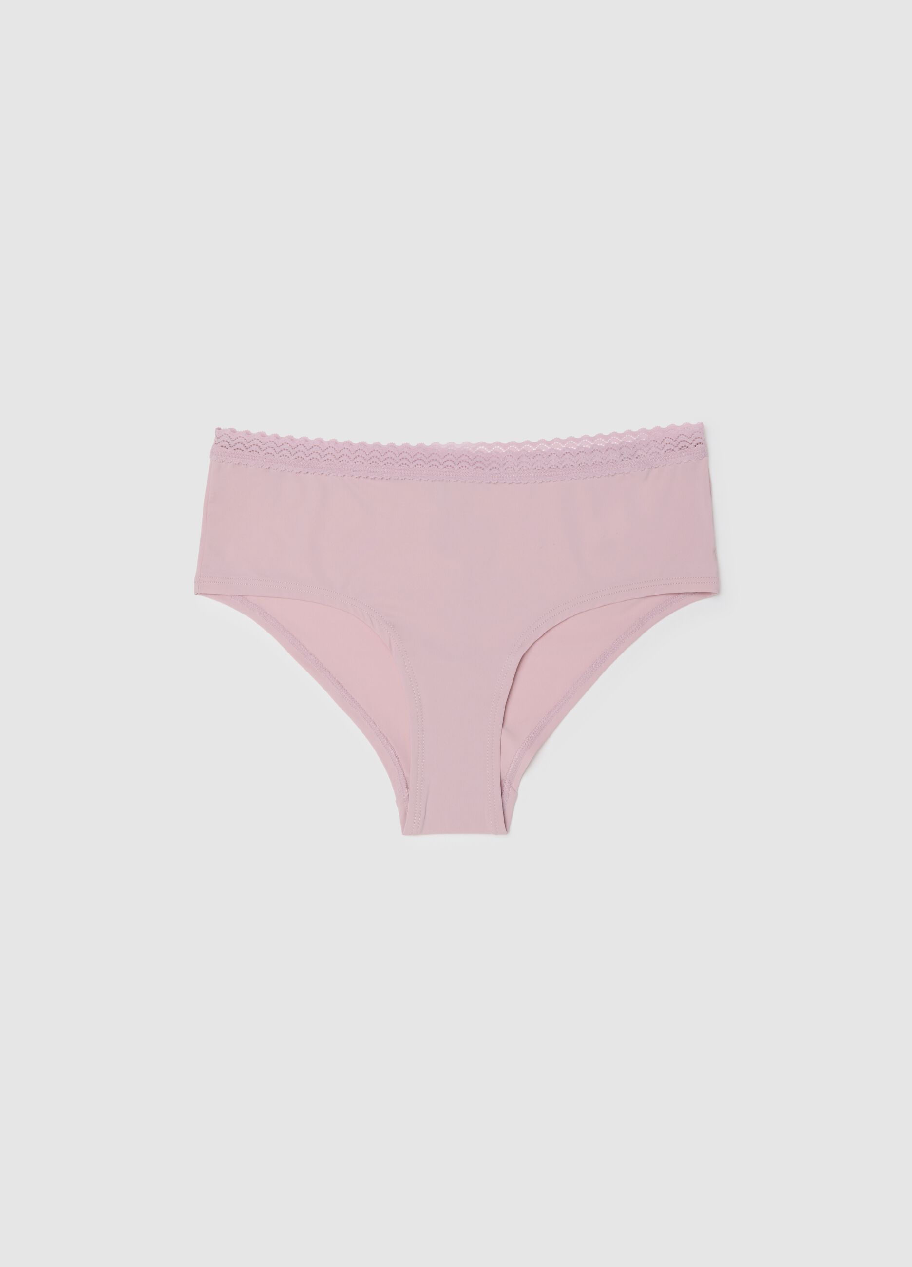 Regular fit pink cotton knickers with lace