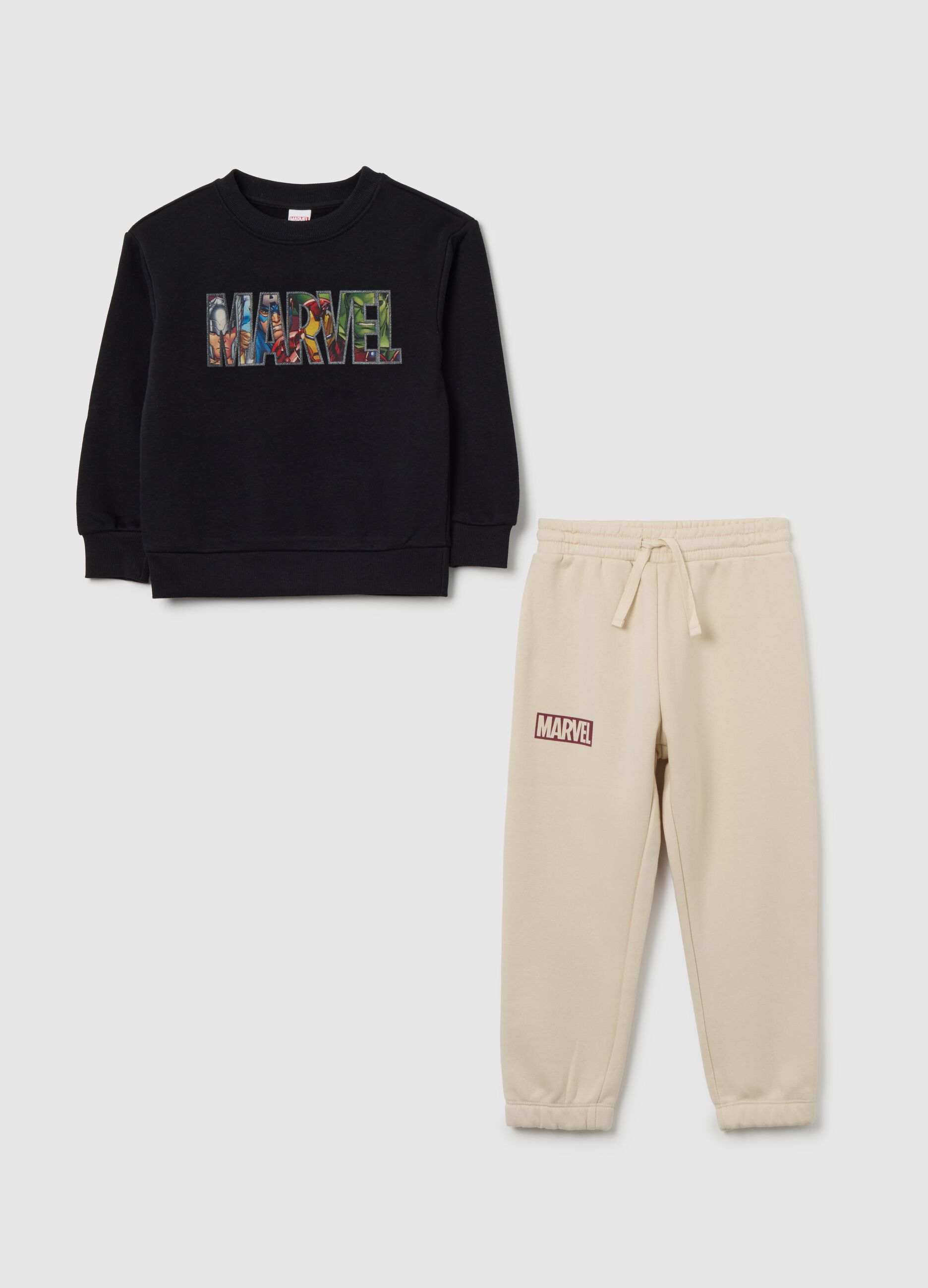 Black Sweatshirt and Beige Trousers Set