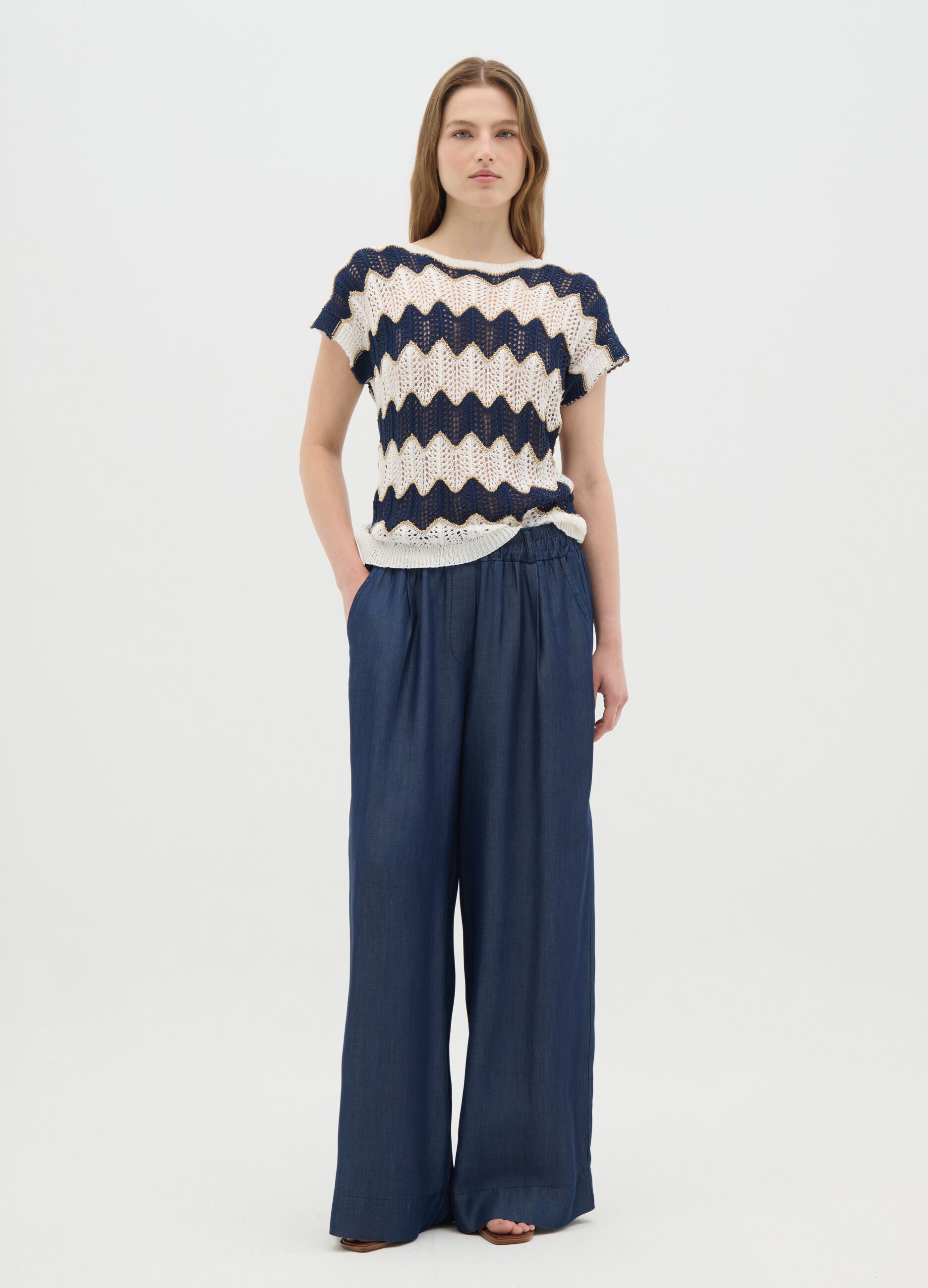 Women's regular fit blue lyocell palazzo trousers
