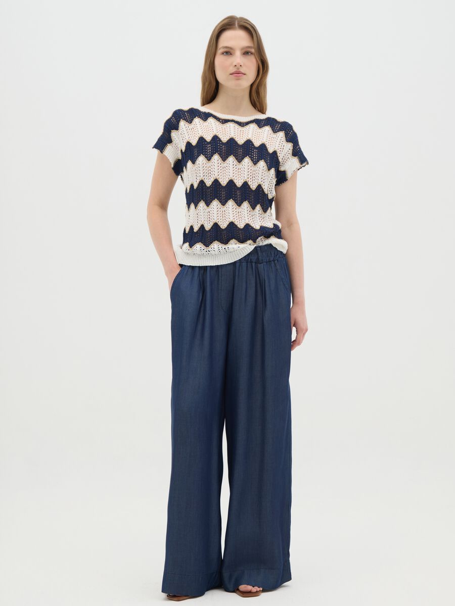 Women's regular fit blue lyocell palazzo trousers_0
