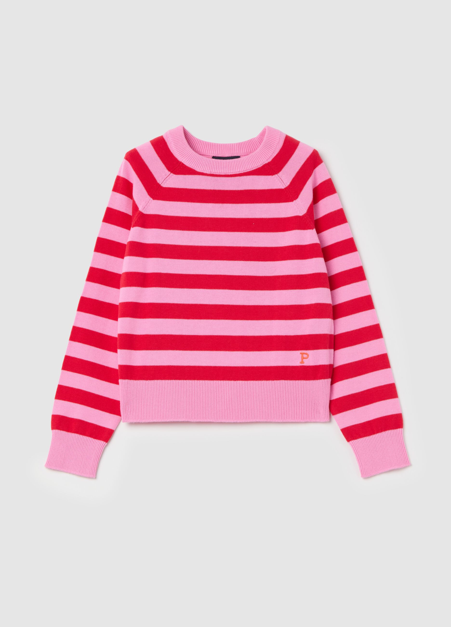 Pullover in cotone a righe con ricamo logo 