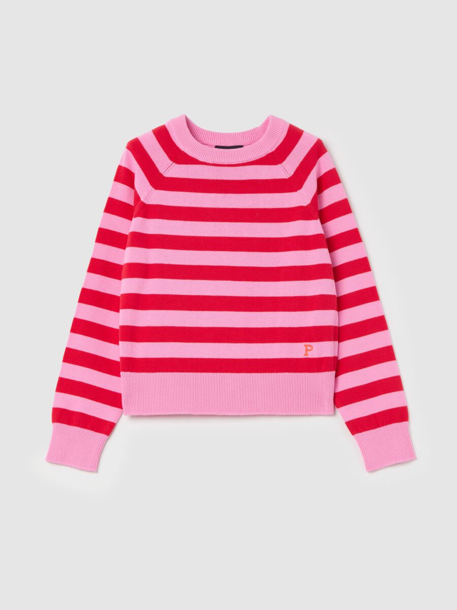 Striped cotton pullover with logo embroidery_3