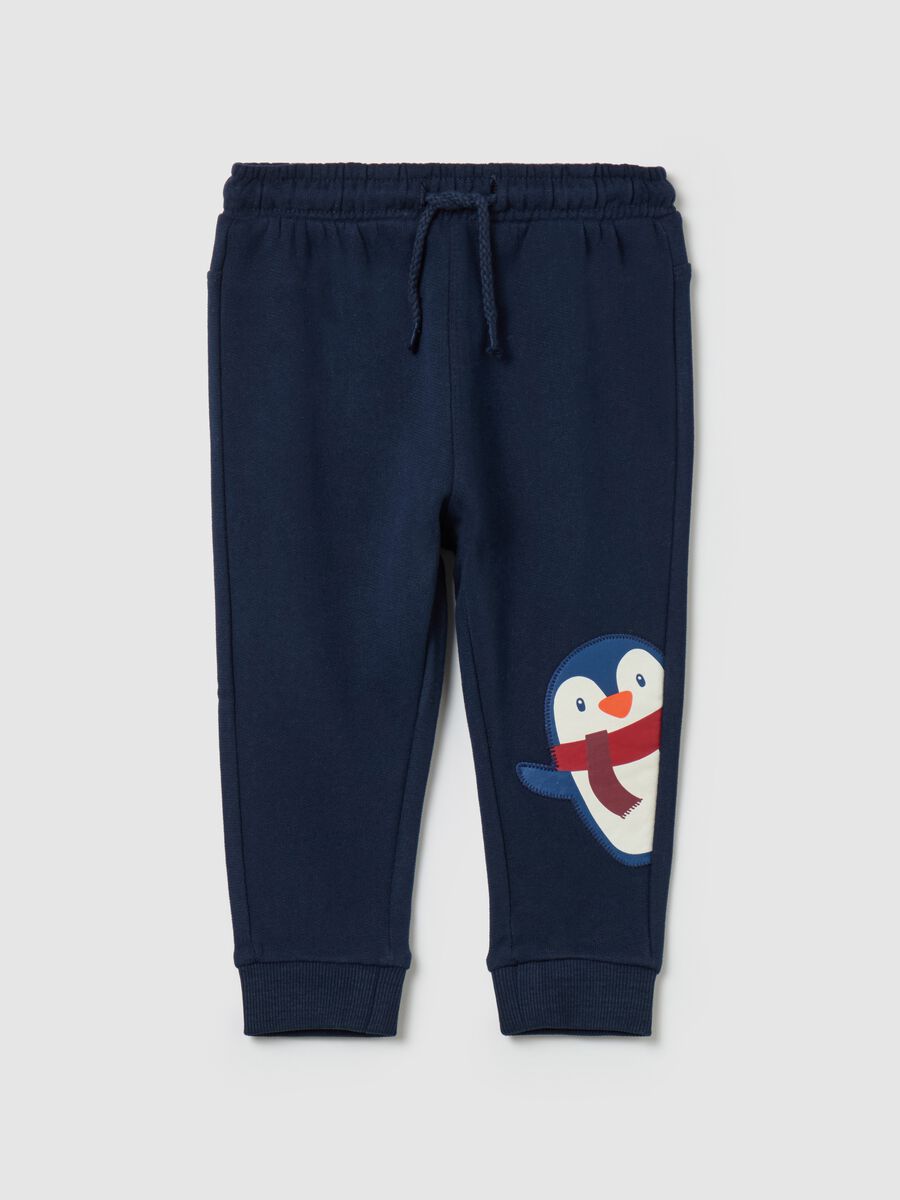 Joggers with drawstring and penguin patch_0