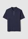 Short-sleeved blue pure cotton polo, regular fit with zip_4