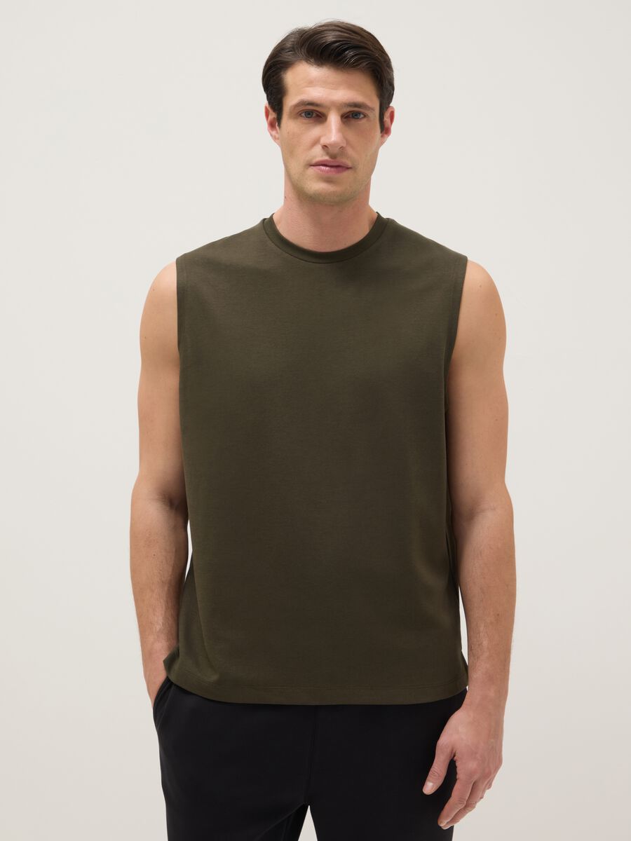 Green regular fit cotton blend vest_0