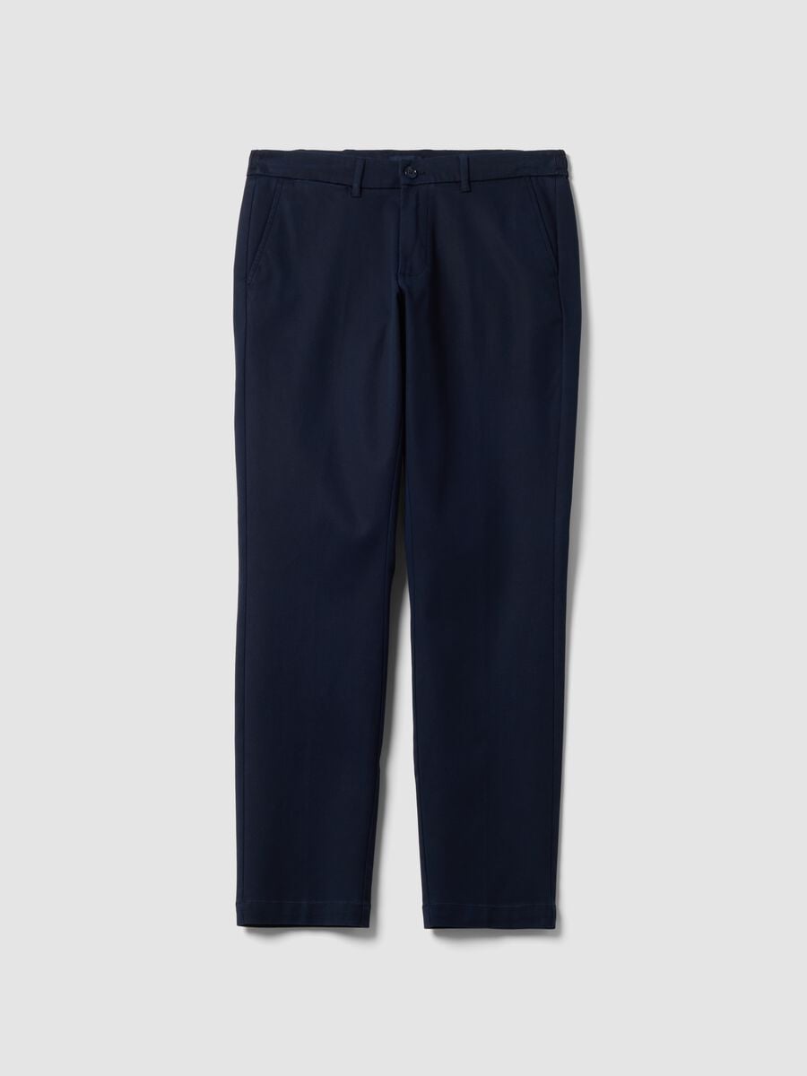 Pantaloni chino blu in lyocell e cotone elasticizzato slim fit_4