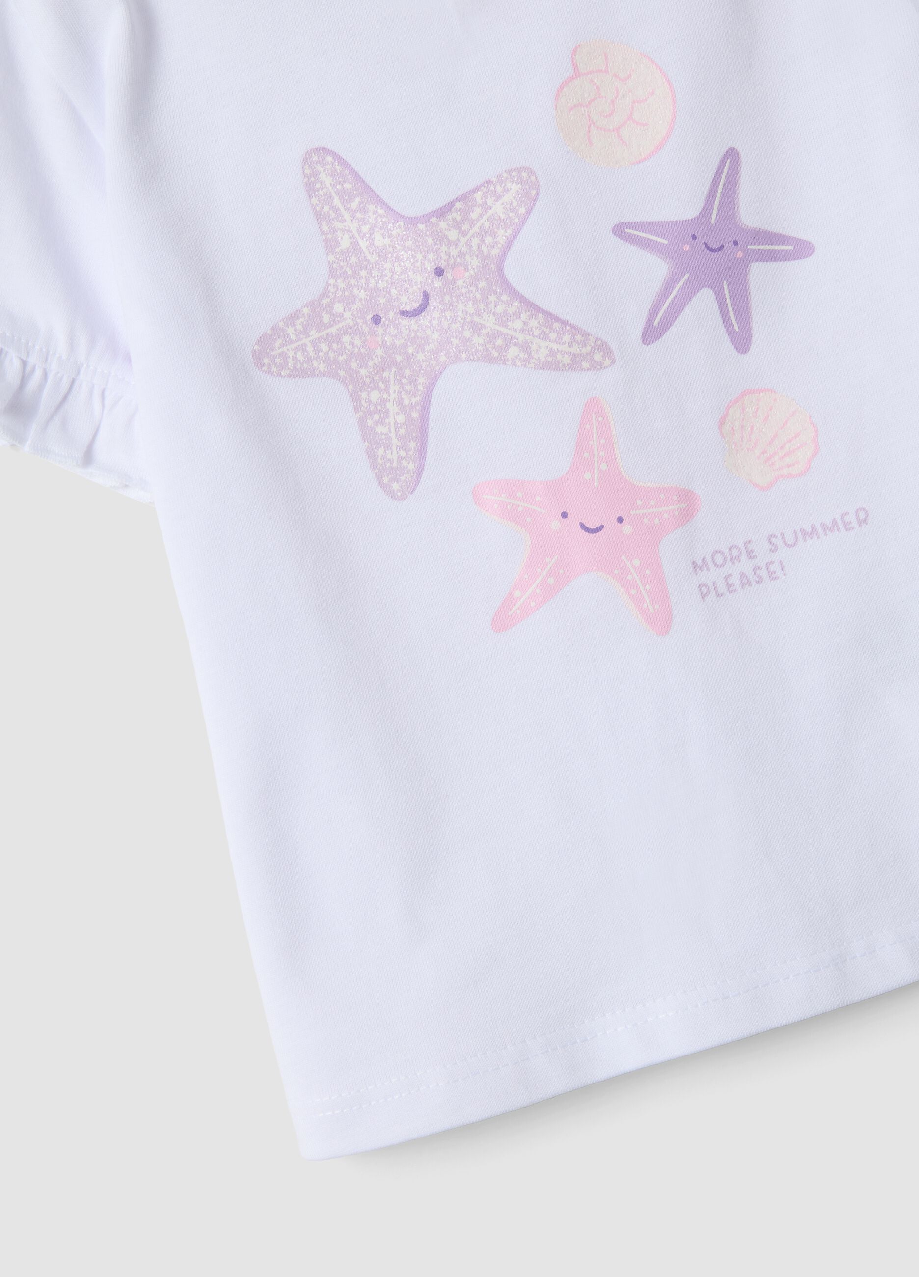 White and pink pure cotton set with T-shirt and leggings