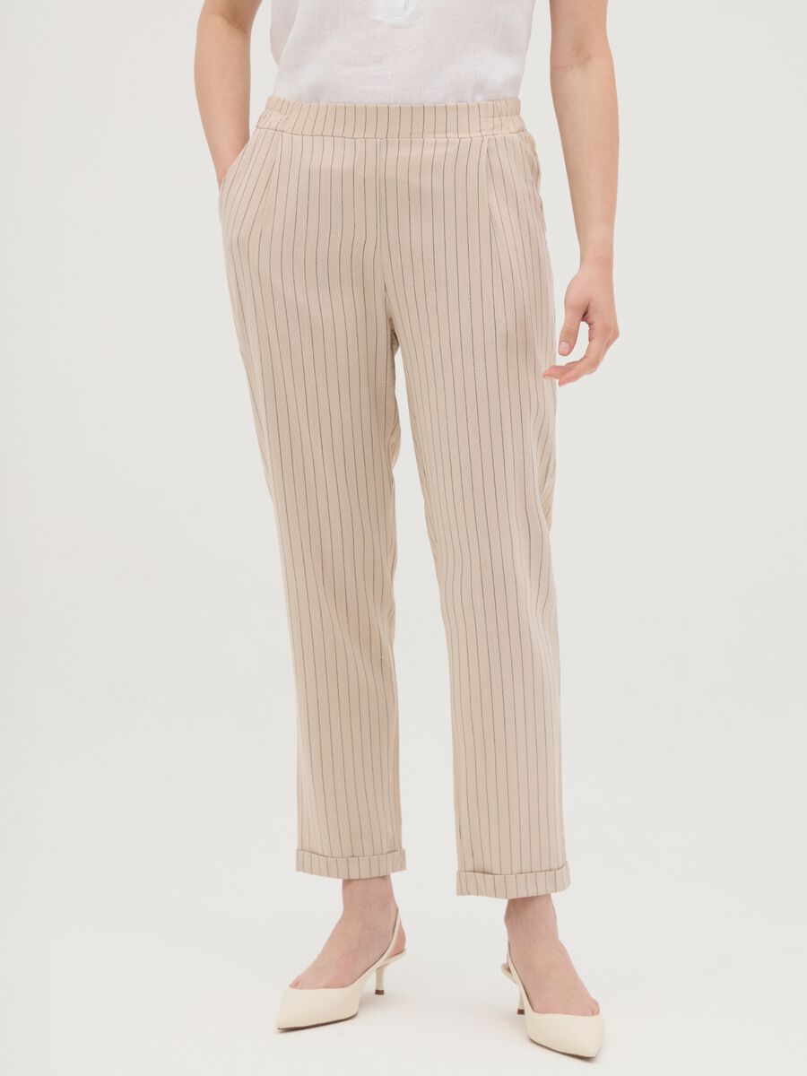 Women's beige viscose blend trousers, regular fit_1