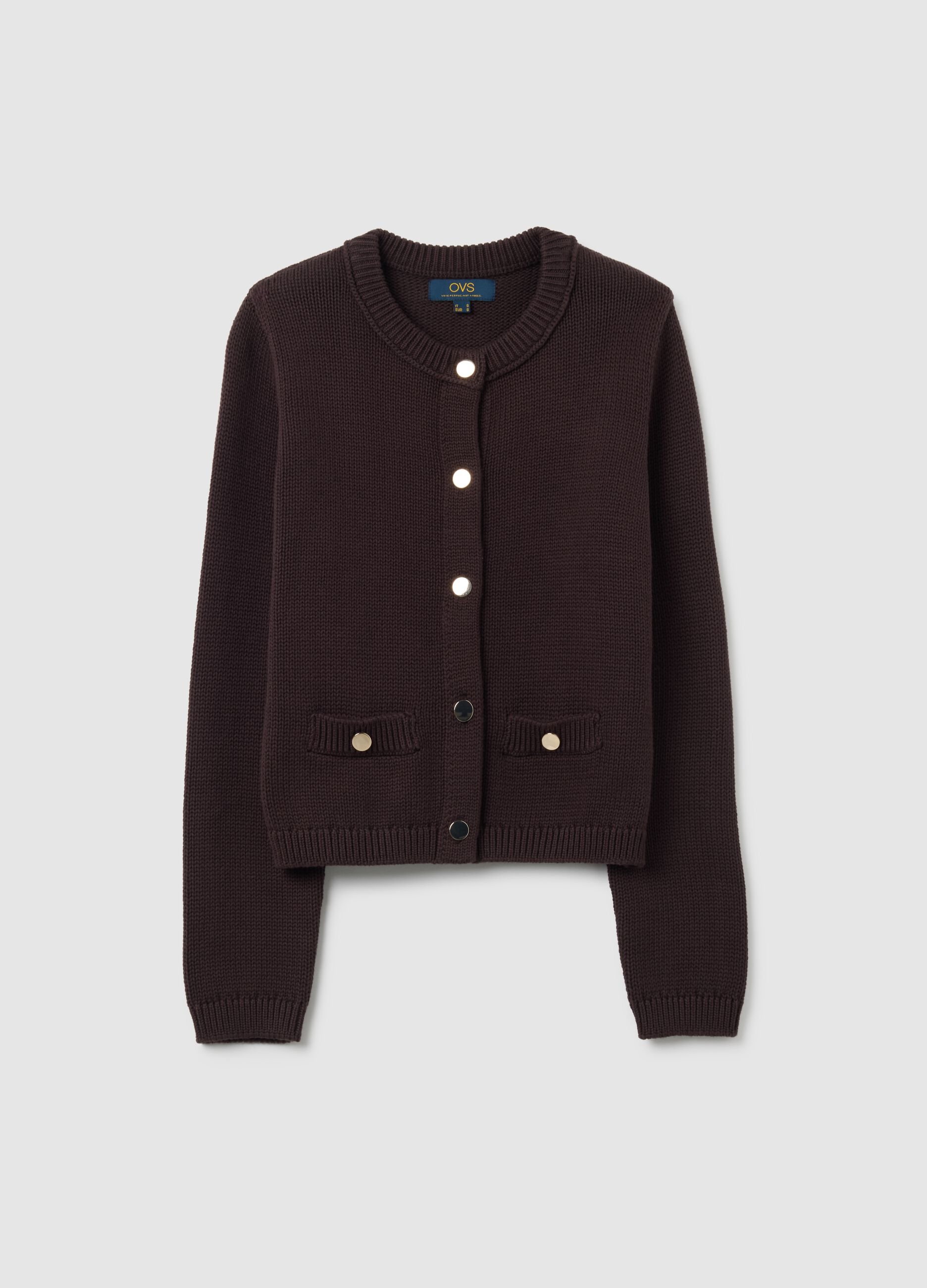 Brown pure cotton regular fit cardigan with buttons