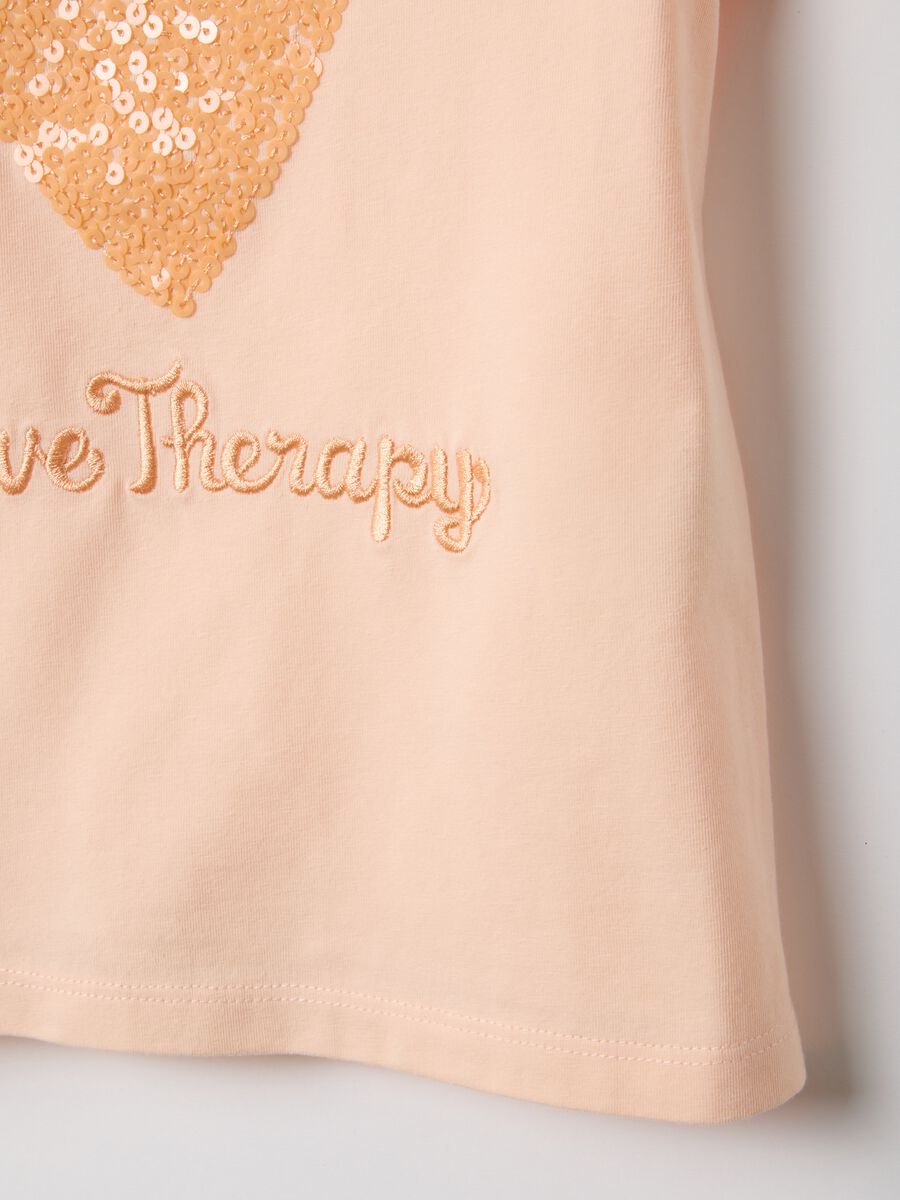 Pink stretch cotton regular fit T-shirt with heart for girl_3