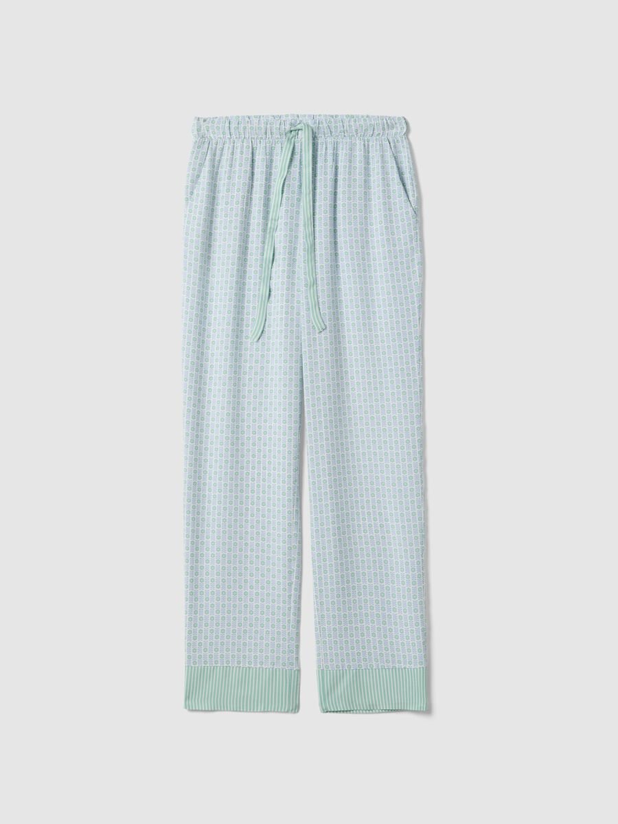 Multicolour pure viscose pyjama trousers with geometric pattern, regular fit_0