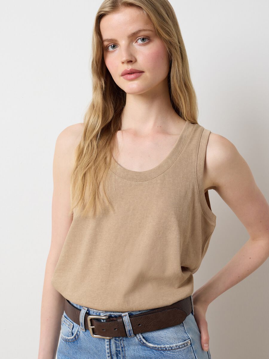 Beige tank top in cotton and polyester blend LES COPAINS HOUSEBRAND_0