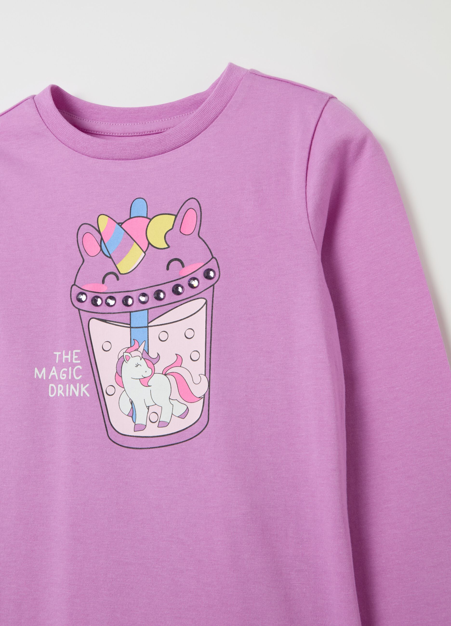 Long-sleeved T-shirt with unicorn print