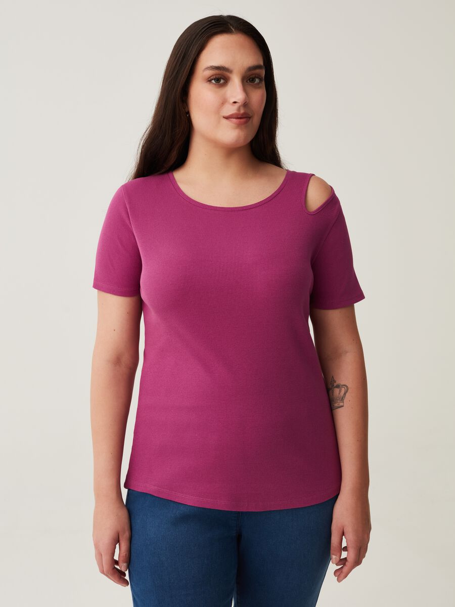 T-shirt a costine con dettaglio cut out Curvy_0