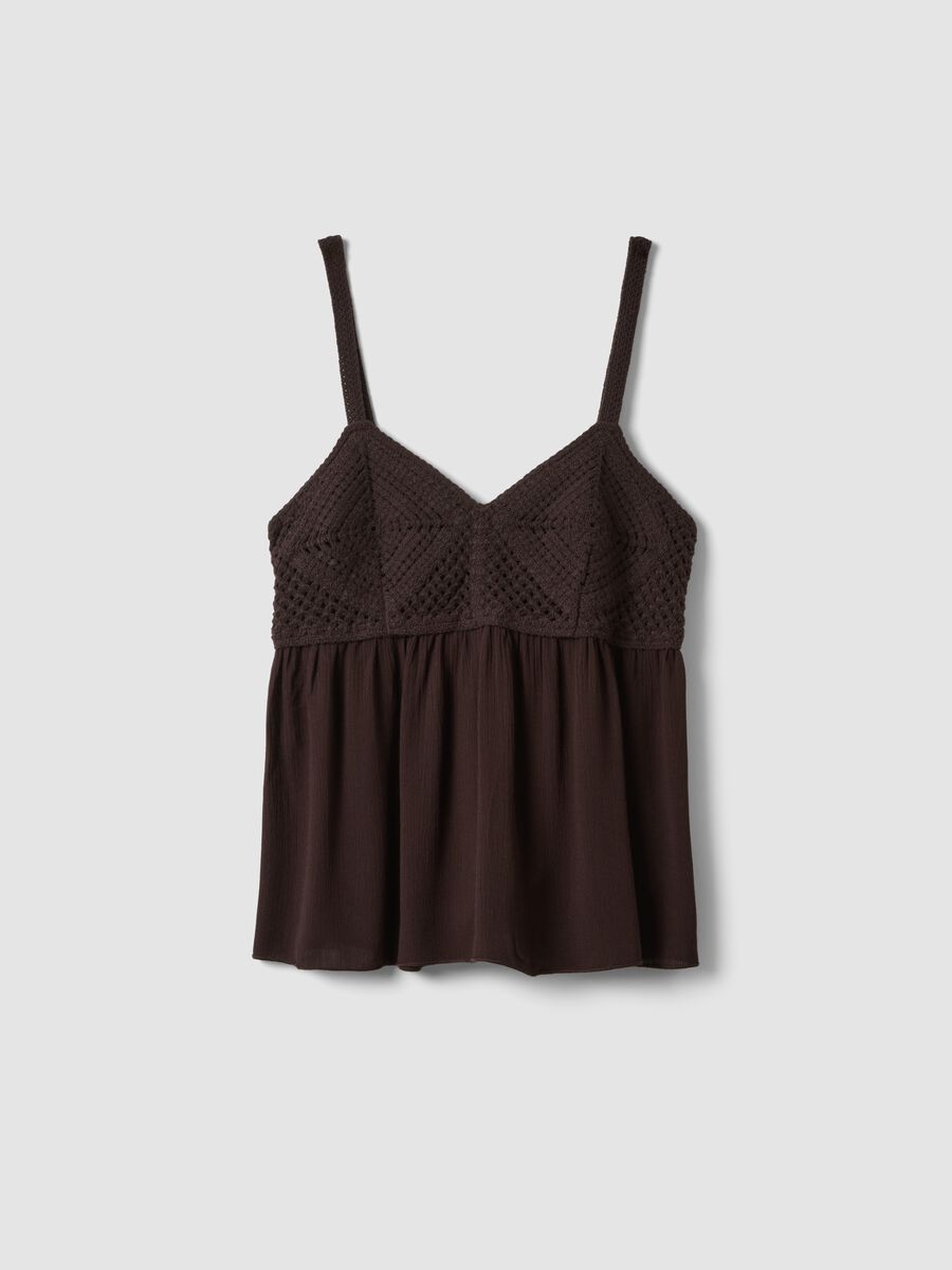 Brown pure viscose crochet tank top, regular fit_0