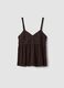 Brown pure viscose crochet tank top, regular fit_0