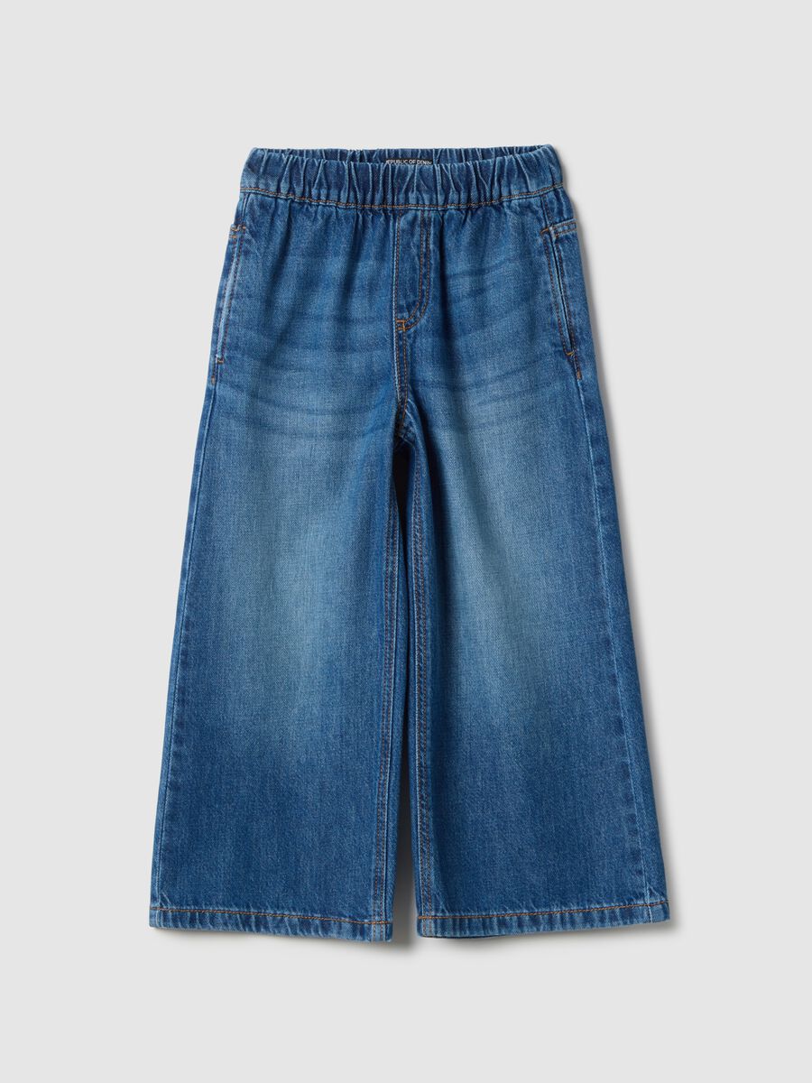 Jeans in puro cotone blu a gamba larga per bambina_0