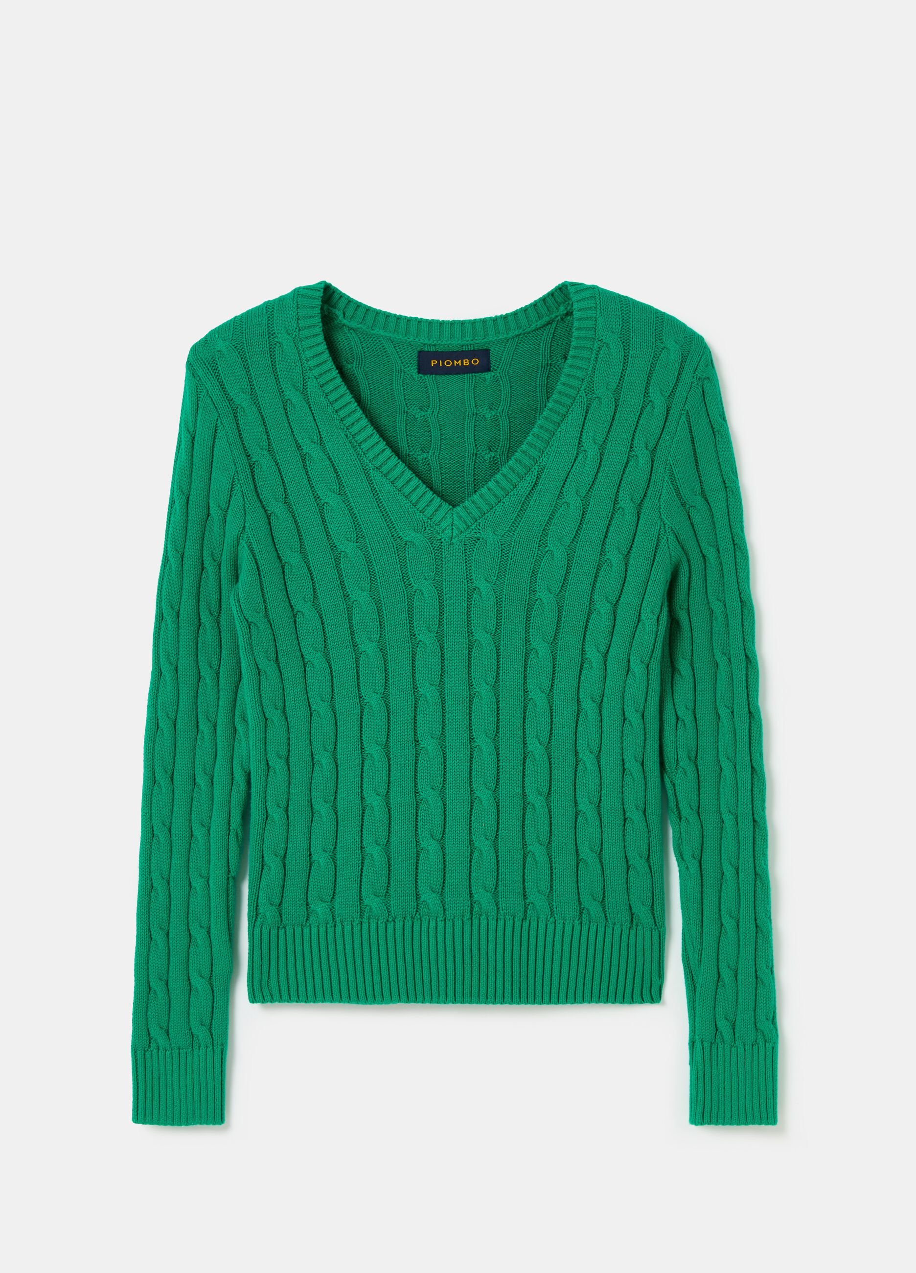 Pullover with cable design and V neck