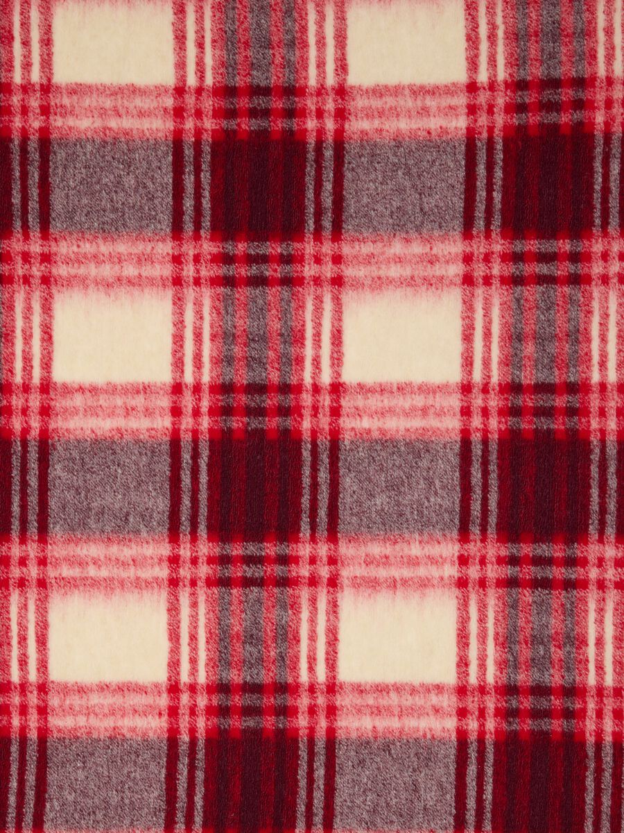 Coperta in misto lana a quadri multicolor con frange_1