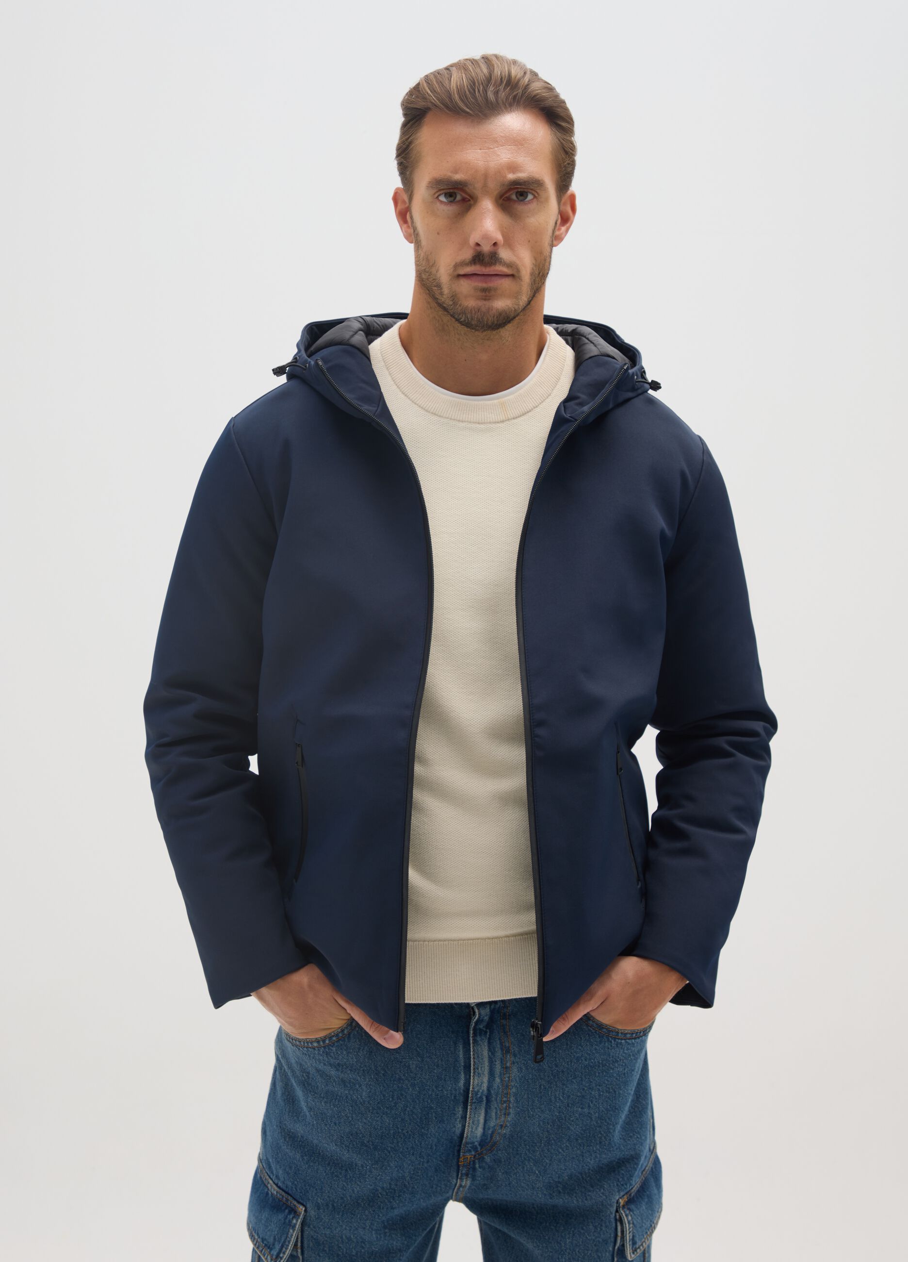 Blue Stretch Fabric Jacket Regular Fit