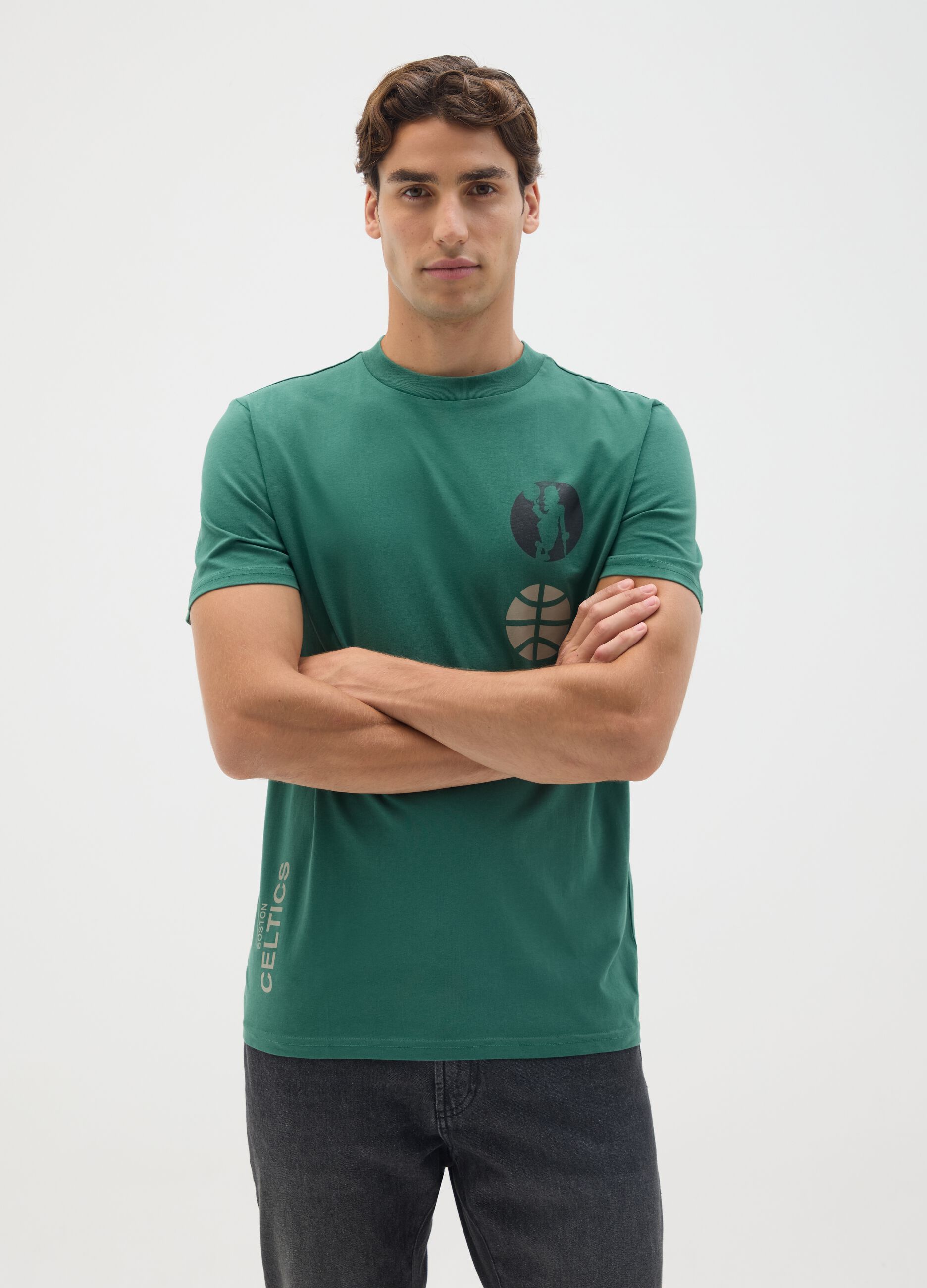 T-shirt in puro cotone verde con stampa Boston Celtics