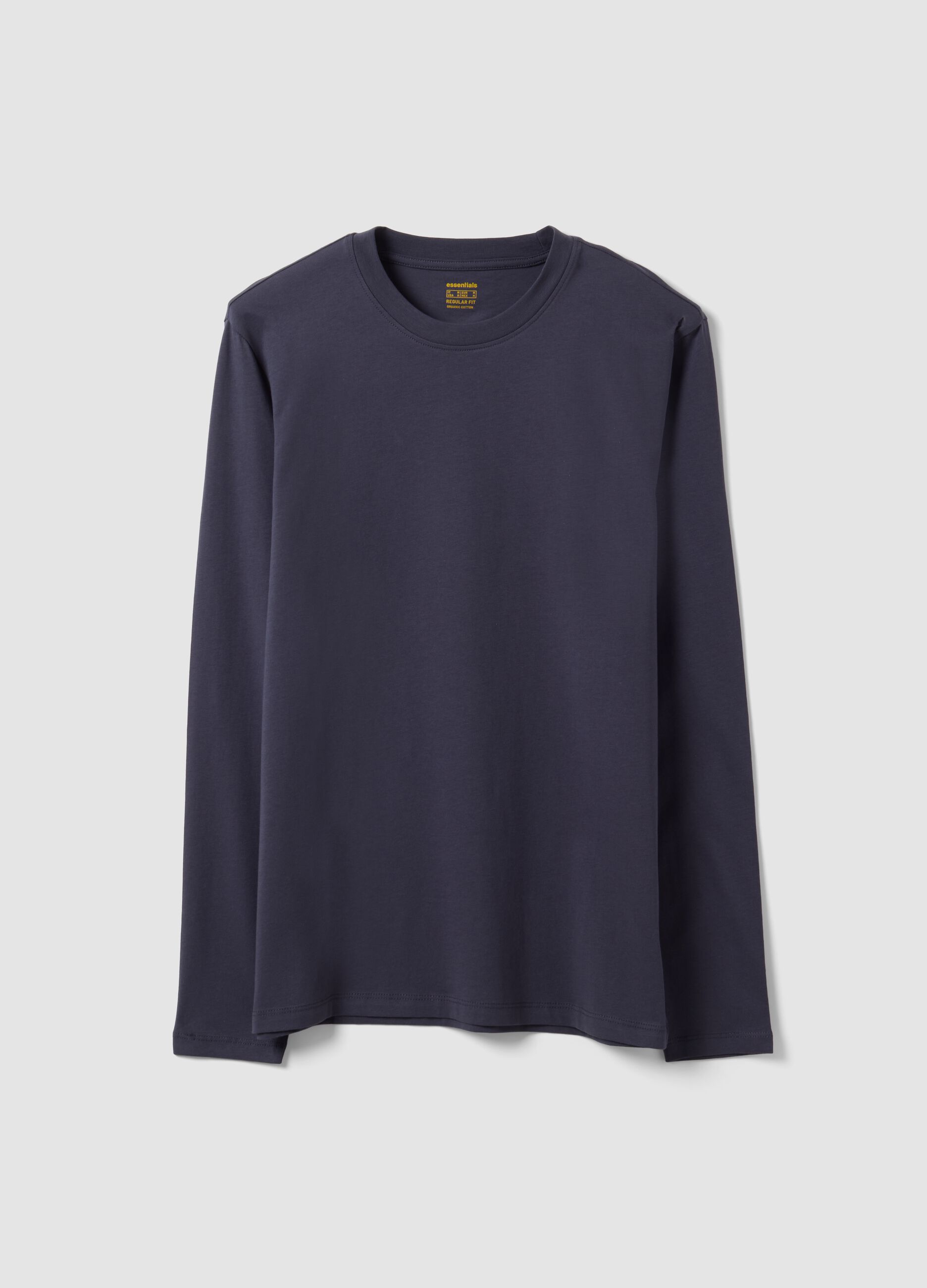 Grey long-sleeve crew-neck T-shirt in pure organic cotton
