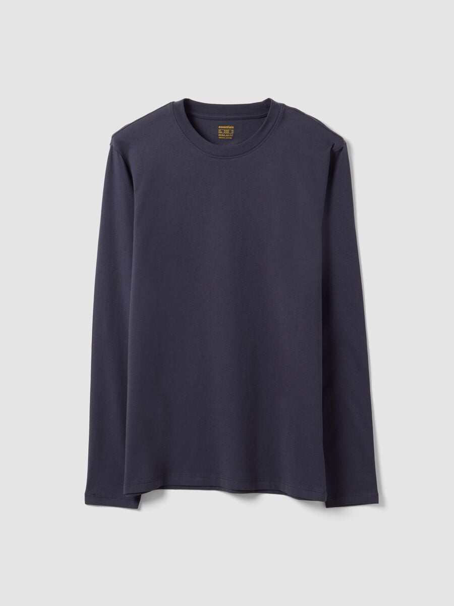 T-shirt grigia a maniche lunghe in puro cotone organico con girocollo_0