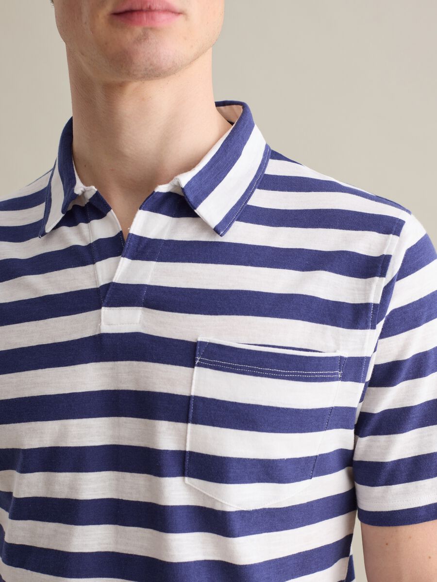 White and Blue Stripe Cotton Polo by Piombo_2