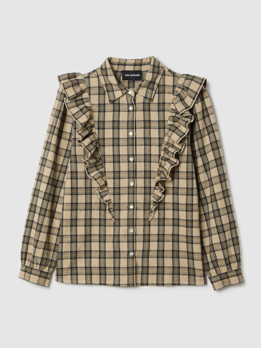 Multicolored check shirt with ruffles in pure cotton regular fit_4
