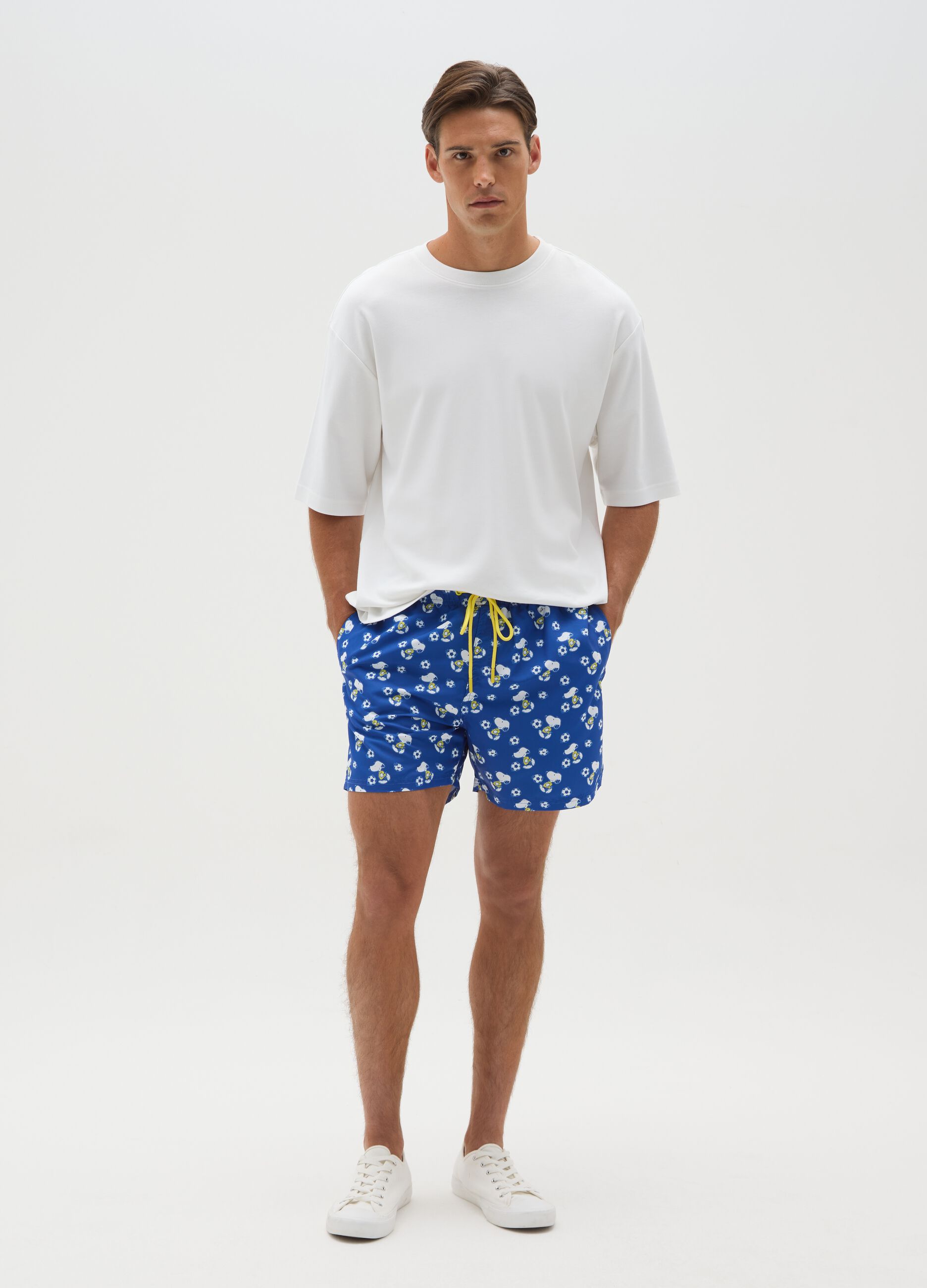 Men’s blue fabric shorts with print
