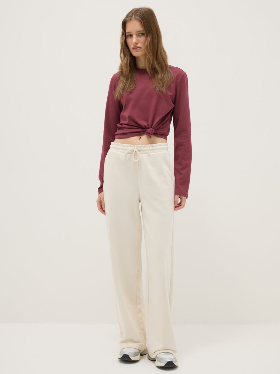 T-shirt rossa a maniche lunghe in puro cotone regular fit_1