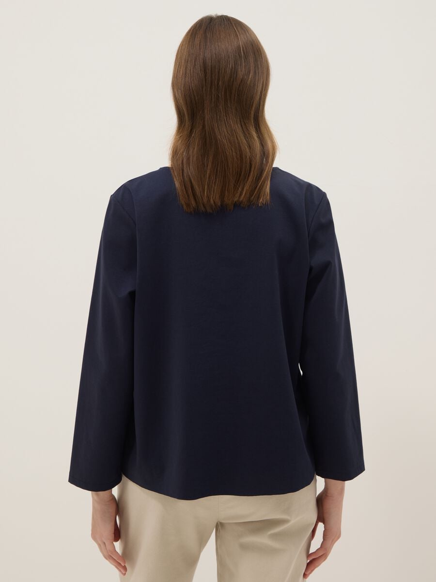 Blue long-sleeved regular-fit stretch cotton blouse_2
