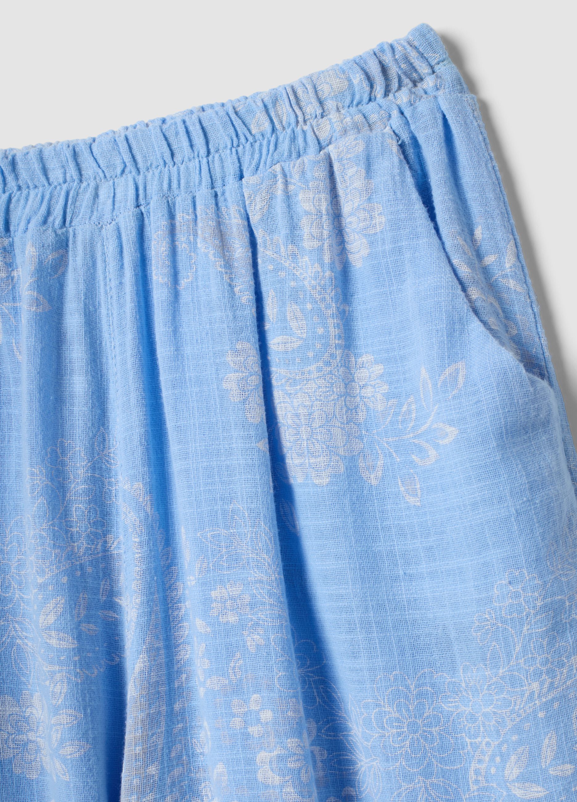 Light Blue Wide-Leg Pure Cotton Paisley Print Trousers &ndash; Regular Fit