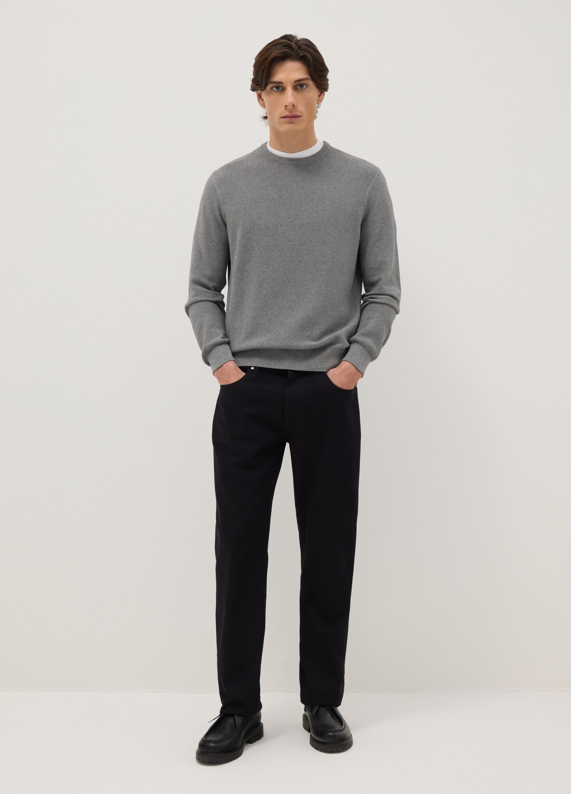 Regular fit black pure cotton trousers