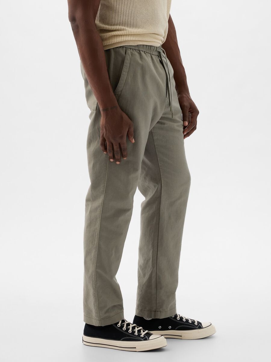 Pull-on trousers in linen and cotton_1