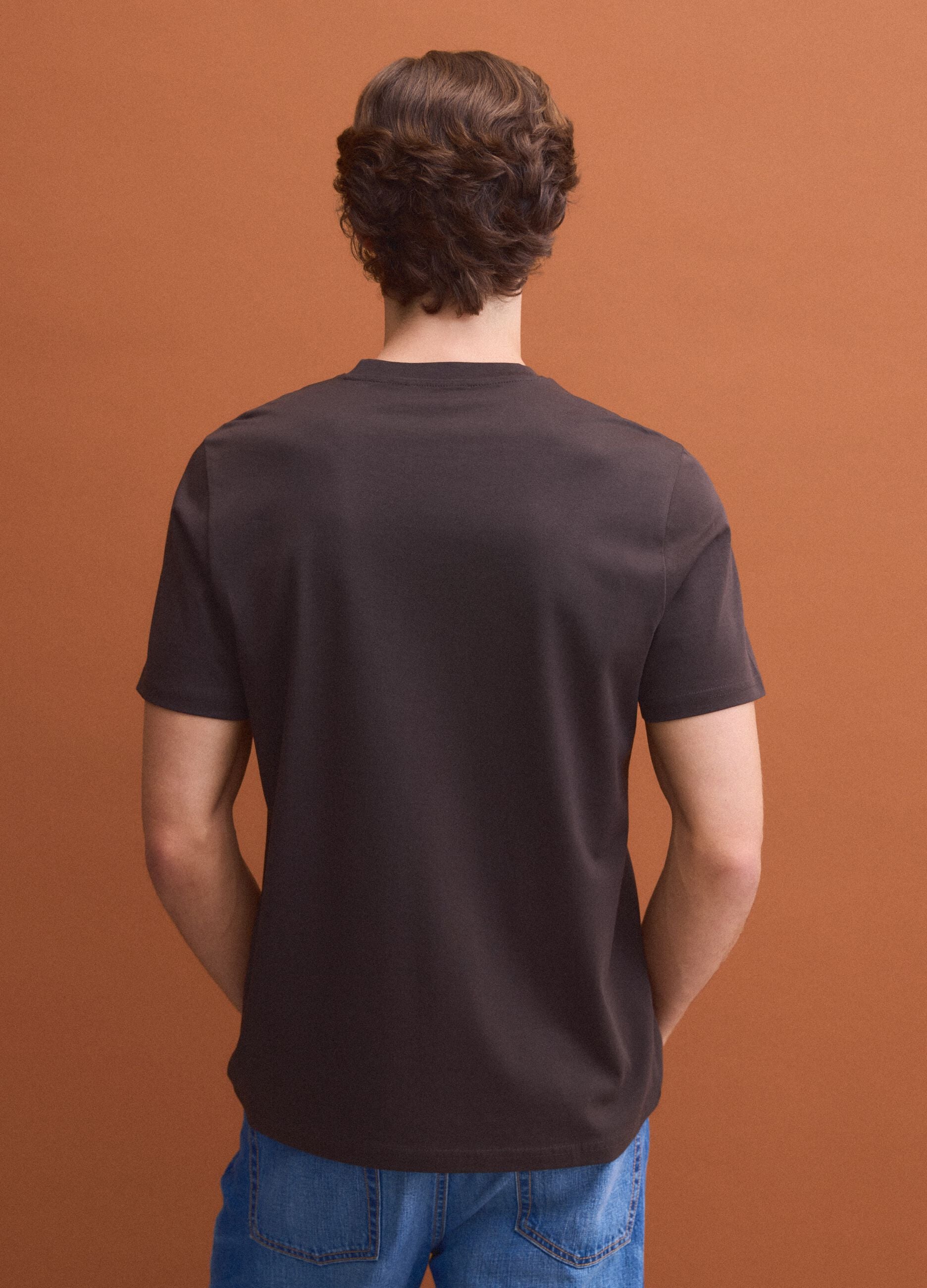 Brown crew-neck T-shirt in pure Supima cotton, regular fit