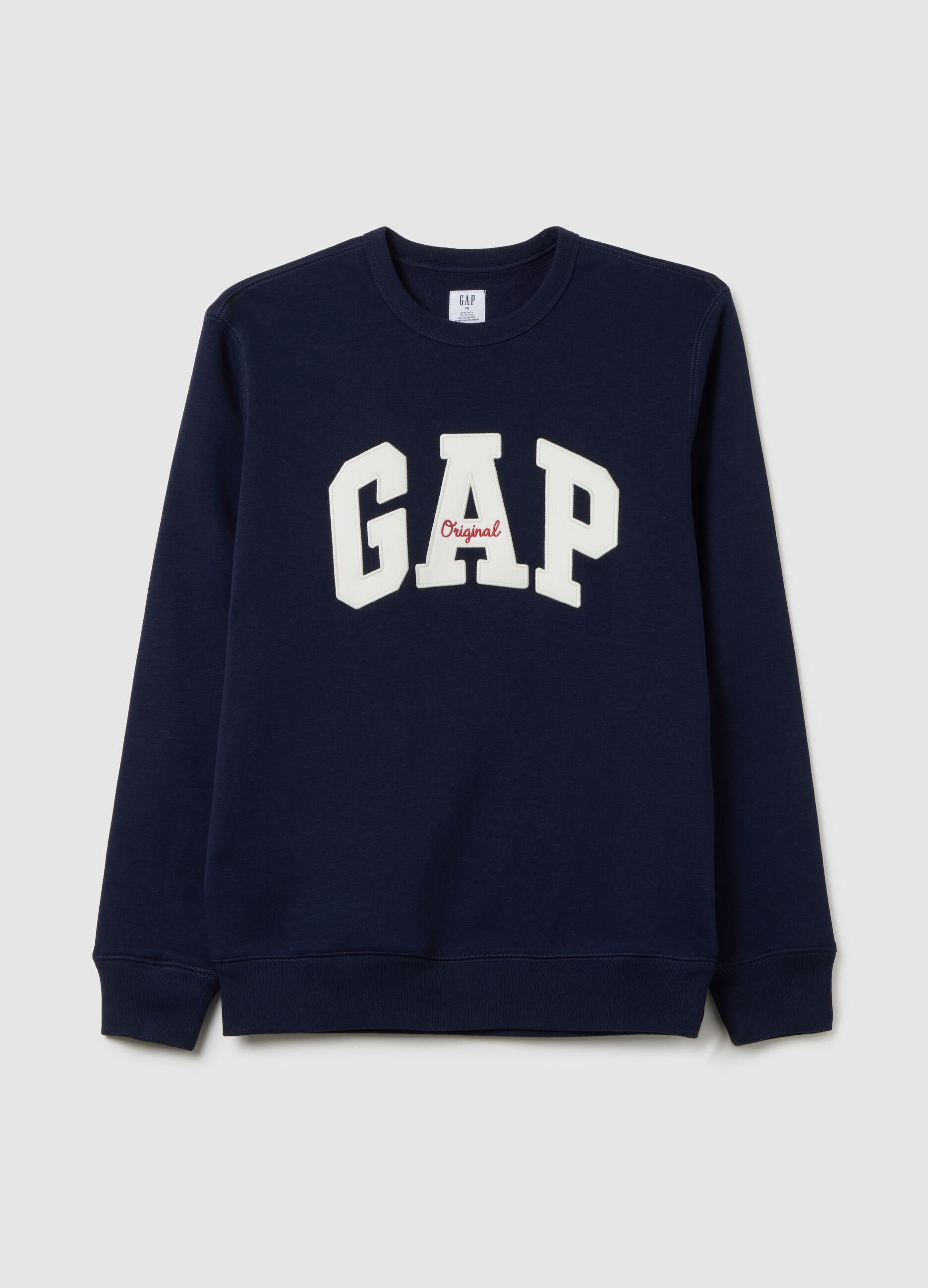 Round-neck sweatshirt with logo patch and embroidery