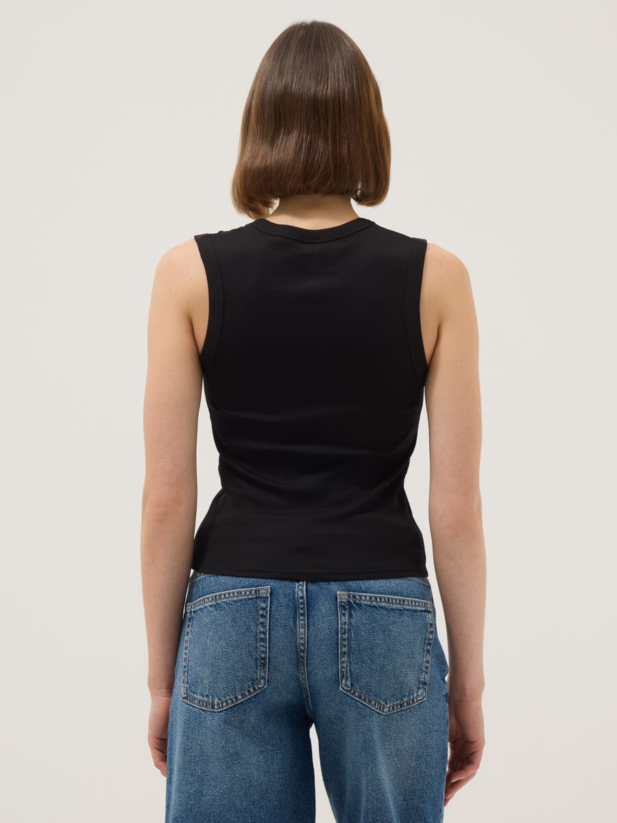 Tank top in puro cotone nero regular fit con collo a V_2