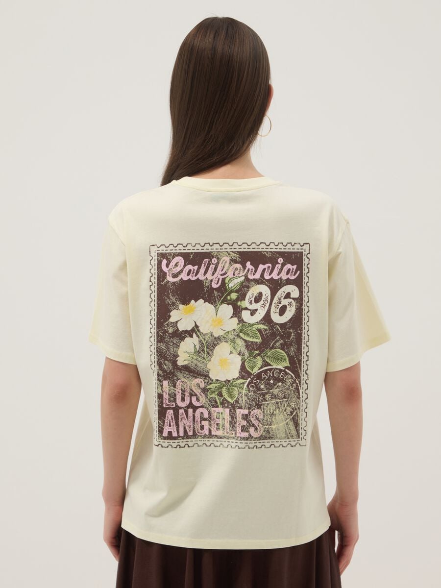 Yellow pure cotton T-shirt with contrast print, relaxed fit_2