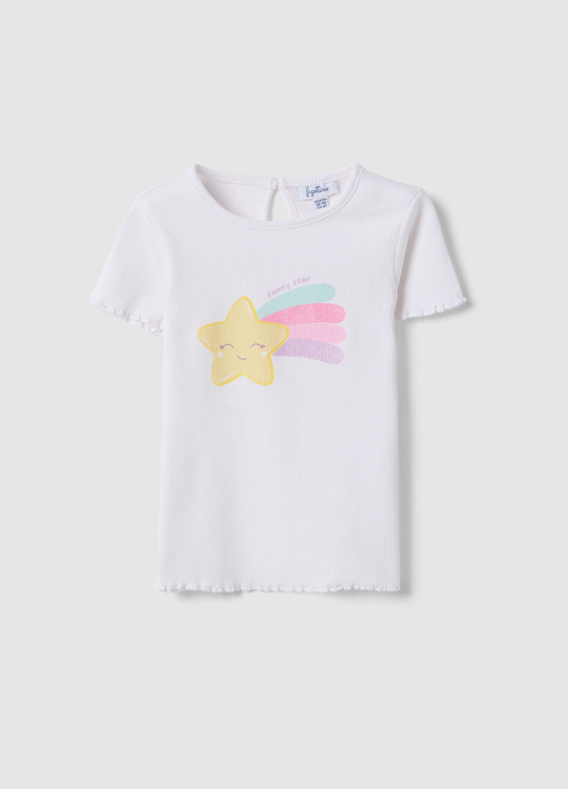 T-shirt in cotone elasticizzato bianca da bimba con stella