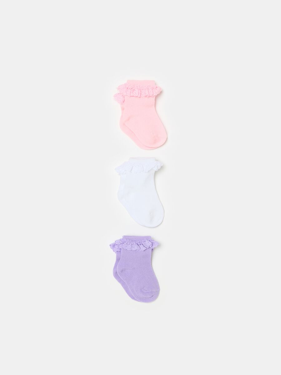 Three-pair pack short socks with lace_0