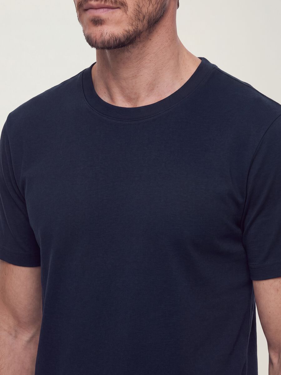 Blue pure cotton short-sleeved regular fit T-shirt_2