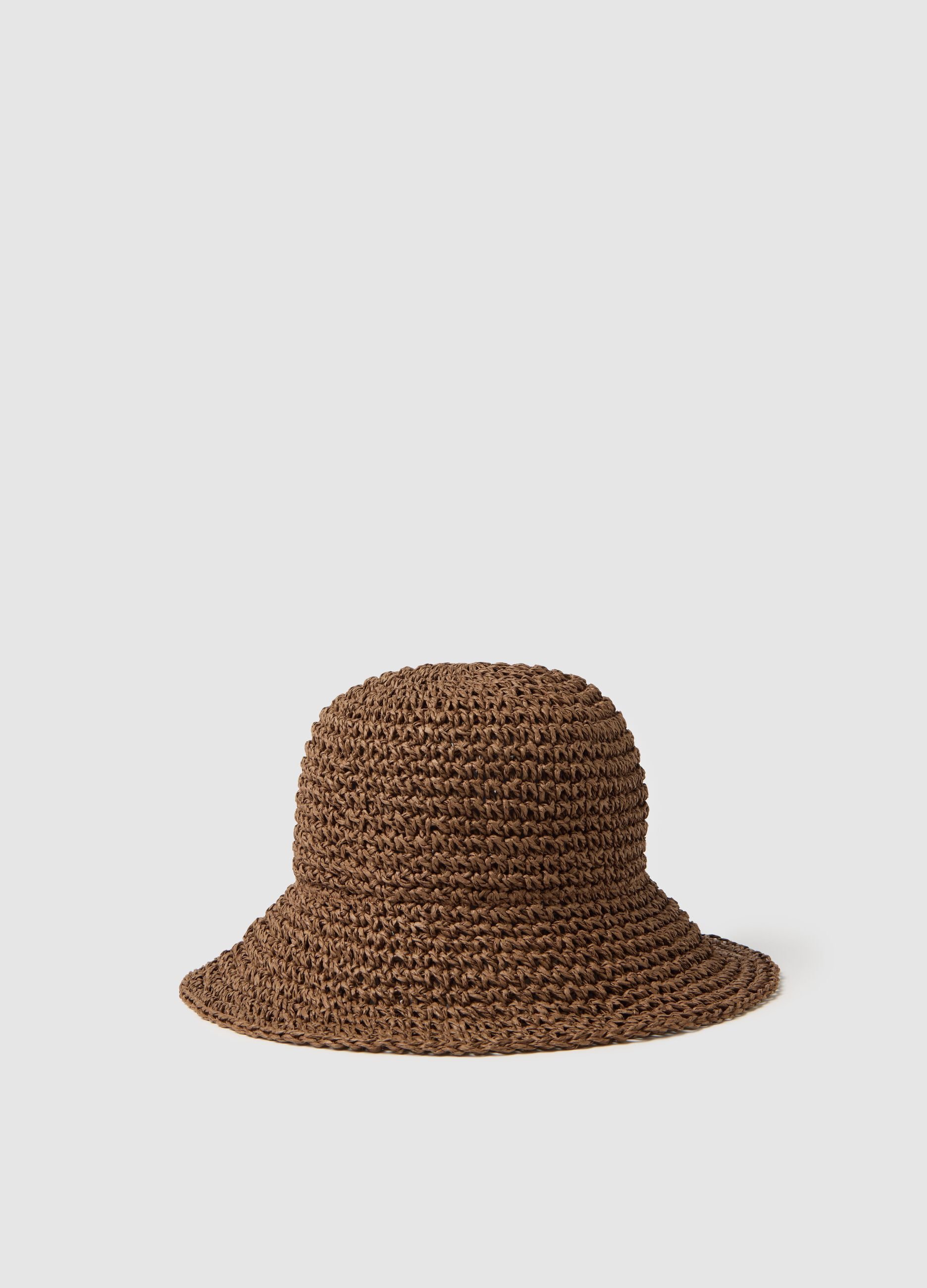 Cappello a cloche in paglia intrecciata marrone