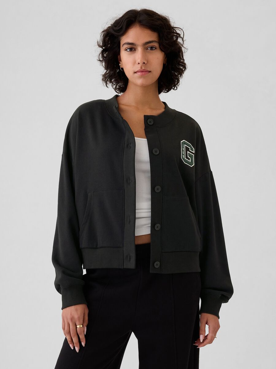 Oversized sweatshirt with buttons and logo embroidery_0