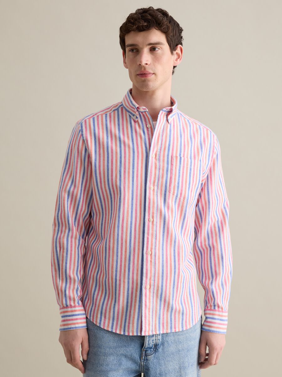 Multicoloured striped shirt in linen and cotton_0