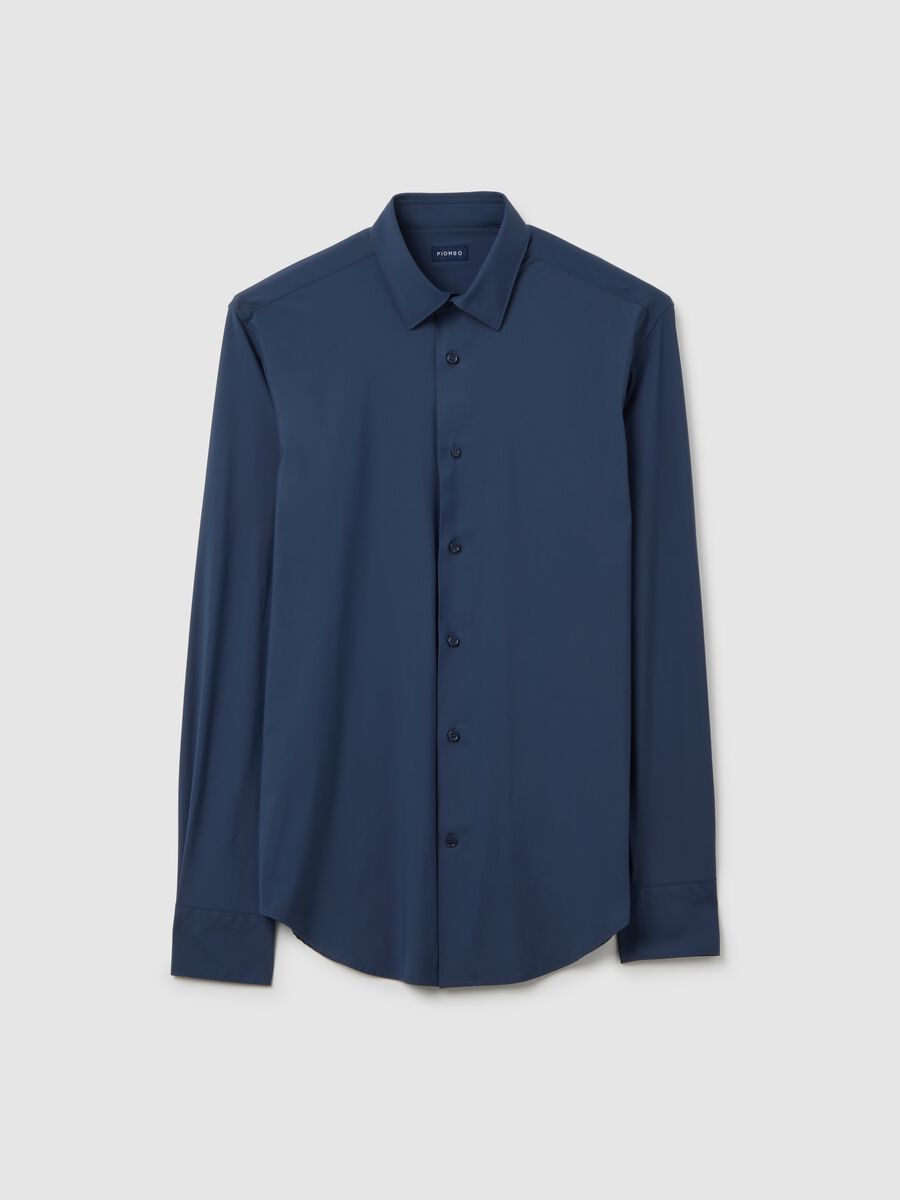 Blue Stretch Fabric Slim Fit Shirt_4