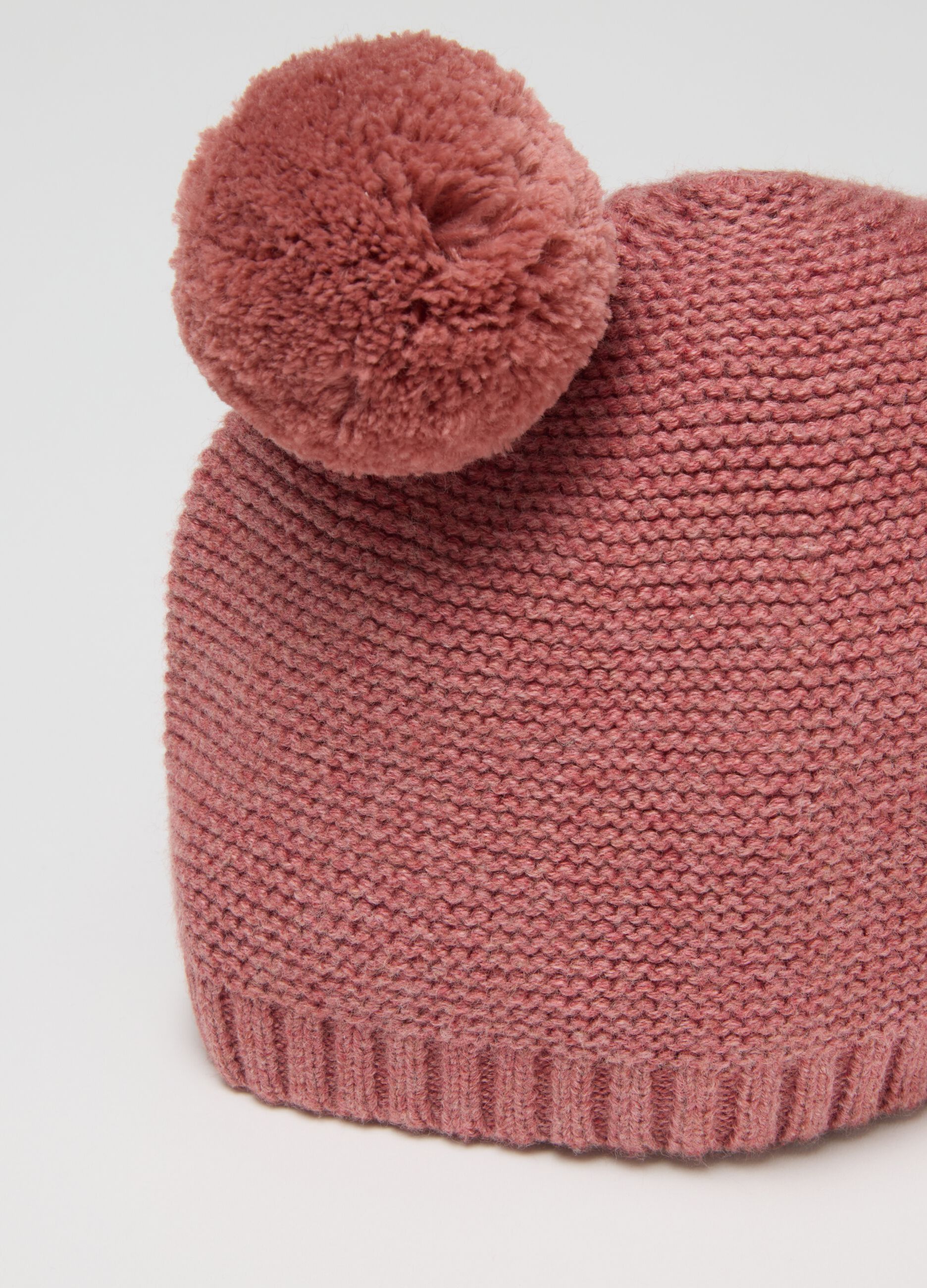 Girls' pink pure cotton hat with pom-poms